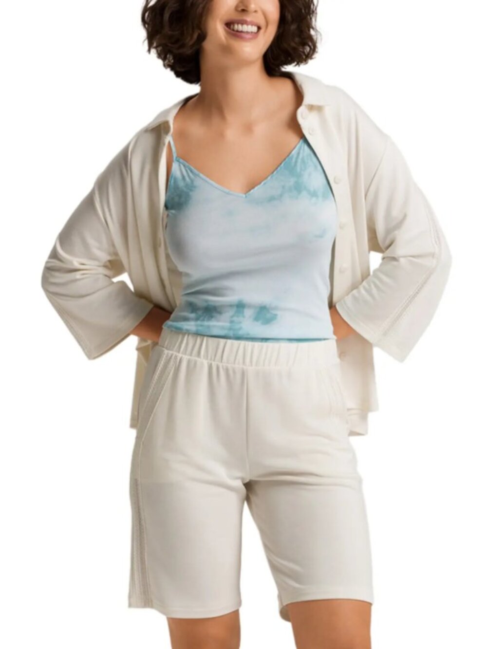 HANRO 71615  Cotton Seamless Spaghetti Camisole Ocean Tie Cotton NWT - Picture 4 of 6